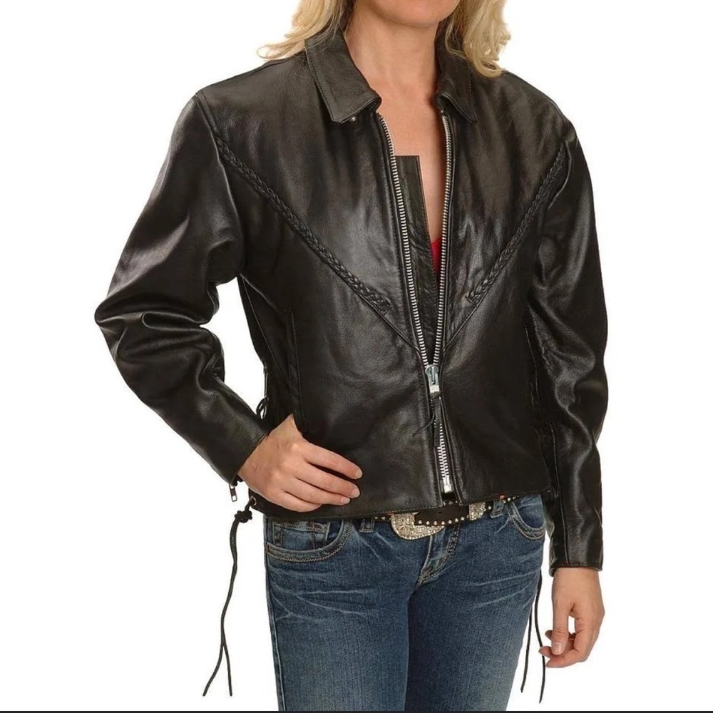 Vintage Black Oversized Xena Interstate Leather Moto Biker Jacket S - Picture 3 of 16